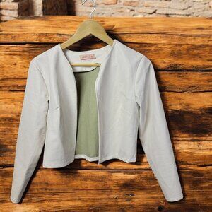 KRISP Women Faux Leather Cropped Jacket Long Sleeve Bolero Blazer